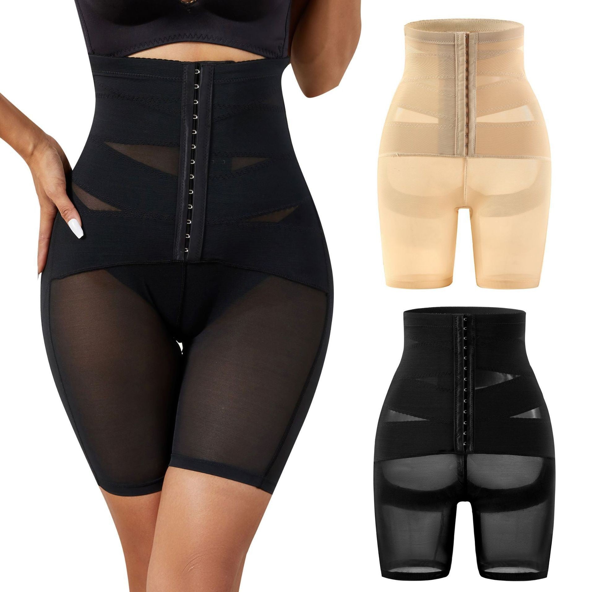 Crossed large-sized button-down shaping and body shaping pants for women, high-waisted and upturned shaping pants