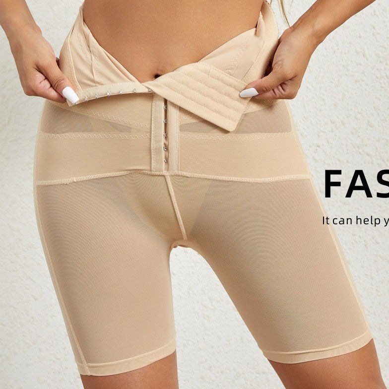 Crossed large-sized button-down shaping and body shaping pants for women, high-waisted and upturned shaping pants