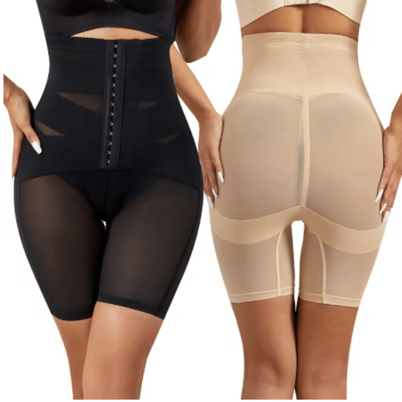 LuviGlow FlawlessForm™ Sculpting Shorts — front and back view comparison
