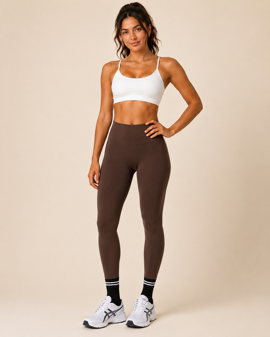 LuviGlow FlexFlow™ Leggings in coffee brown — high-waist sculpting activewear

